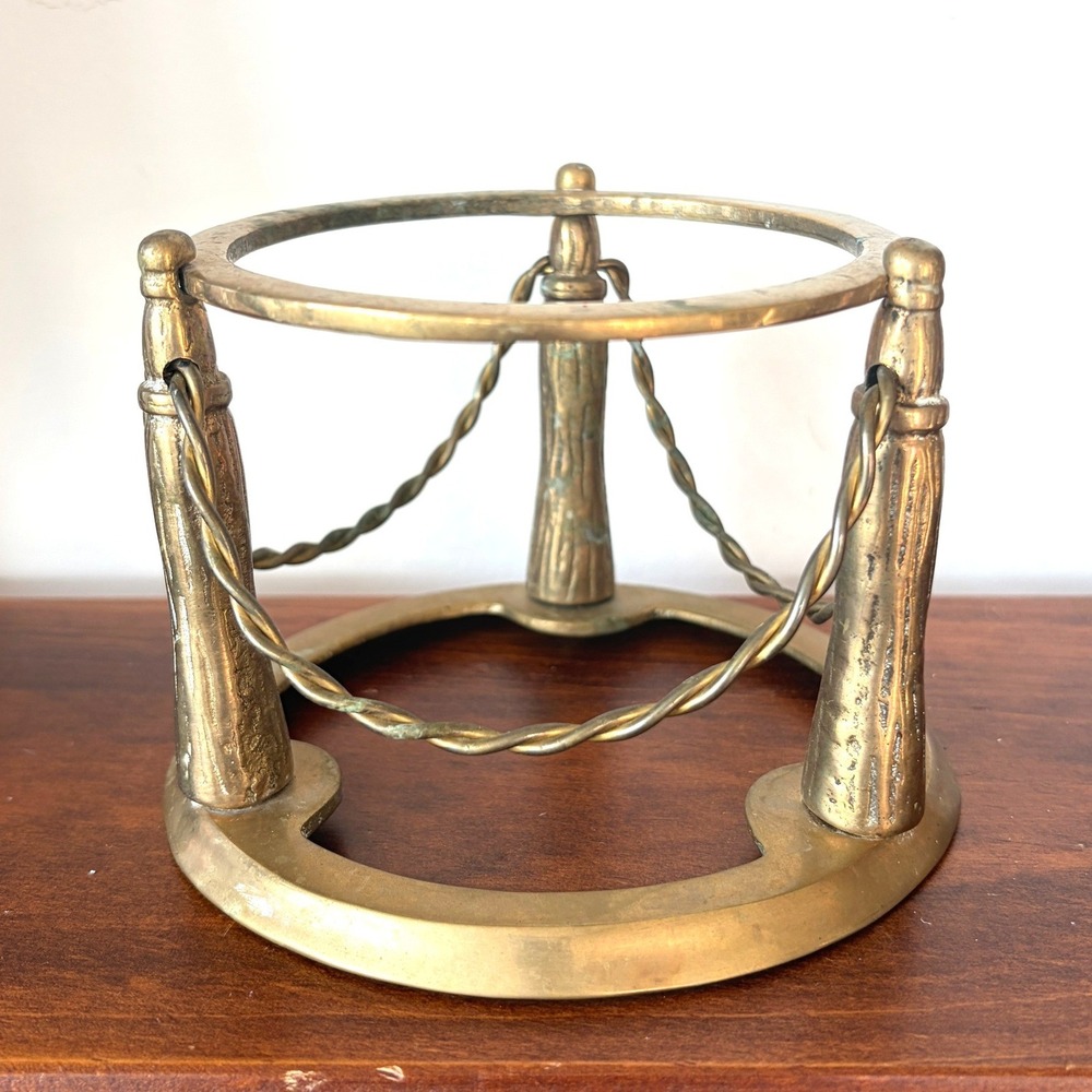 Vintage Solid Brass Pillar Stand with Twisted Rope Chain Detail Nautical Decor